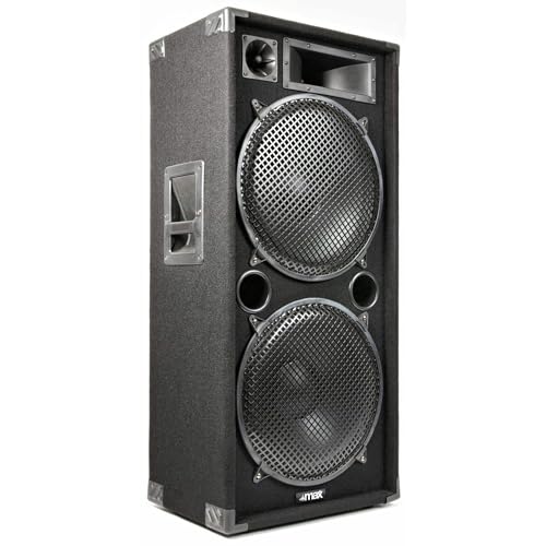 MAX MAX215 Passive PA Lautsprecher, 2000 Watt Partybox mit Griffe, 2 x 15 Zoll Doppel-Tieftöner, Passiv, DJ Party Lautsprecher, Disco Lautsprecherbox, Schwarz