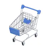 Sonew Mini-Supermarkt-Handwagen, Blau, Langlebiger Einkaufswagen aus Eisen, Mehrzweck-Mini-Einkaufswagen – für Zuhause, Büro und Küche