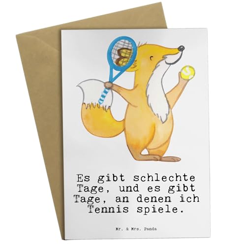 Mr. & Mrs. Panda Grußkarte Tennis spielen - Geschenk, Ansichtskarten, Gewinn, Hobby, Tennisverein, Ballsportart, Klappkarte, Einladungskarte,