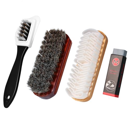 LUBOXIN 4-Teiliges Set Wildlederbürste für Schuhe, Schuhpflegeset für Rauleder, Vielseitig Einsetzbare 4-seitige Raulederbürste mit Radiergummi für Rauleder, Nubuk, Wildleder und Veloursleder