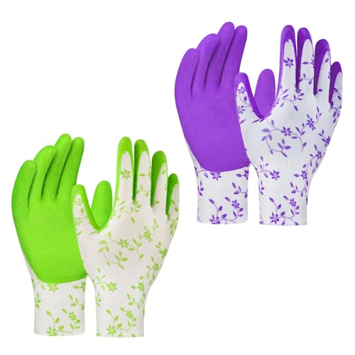 AYESY Gartenhandschuhe,2 Paare Damen Safety Arbeitshandschuhe Latex Beschichtete Handschuhe Garten Umweltfreundliche Schutzhandschuhe für Hof Reinigung Gartenarbeit Landschaftsbau Pflücken Pflanzen