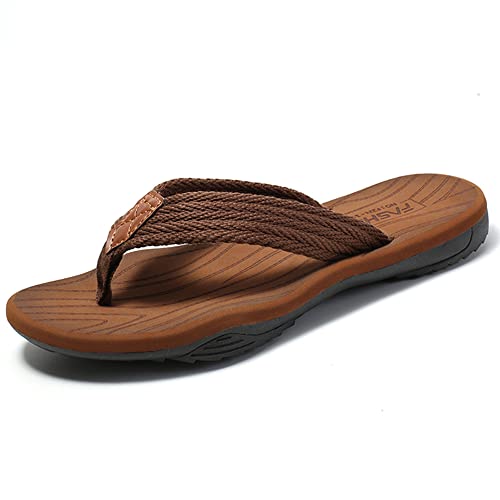 MGGMOKAY Herren Flip Flops Sandalen Bequeme Fußgewölbestütze Lässige Strandrutschen Schuhe,Braun,44