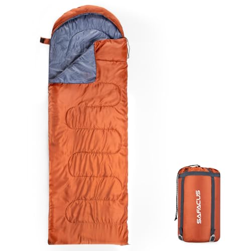 SAFACUS Camping-Schlafsack, 3 Jahreszeiten, warmes und kühles Wetter, leicht, einfach zu bedienen, mit Kompressionsbeuteln, für Erwachsene und Kinder, Outdoor-Reisen, Dunkelblau (Brown)