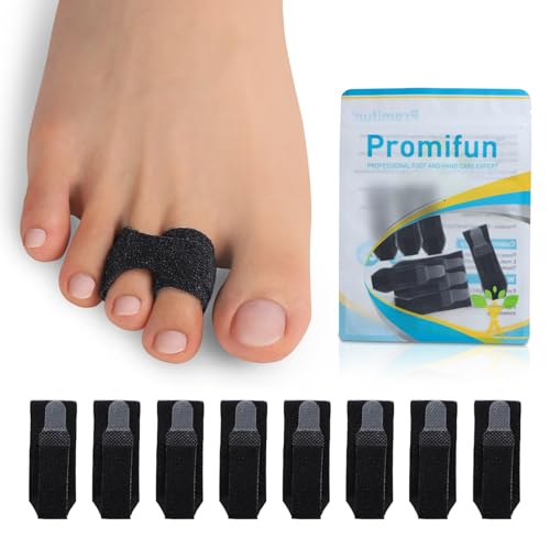 Promifun 8er-Pack Hammerzehen-Korrekturschienen für gebrochene Zehen, orthopädischer Separator, gepolsterte Bandagen, Zehenglätter für krumme Zehen (schwarz)