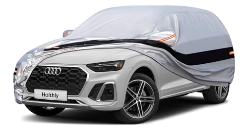 Holthly Autoabdeckung SUV 100% Wasserdicht, Auto Abdeckplane für SUV Vollgarage Regen Sonne Staub UV Schutz. Autoplane Passend für VW Tiguan, Volvo XC40, BMW X1, Dacia Duster usw. Silbrig C10