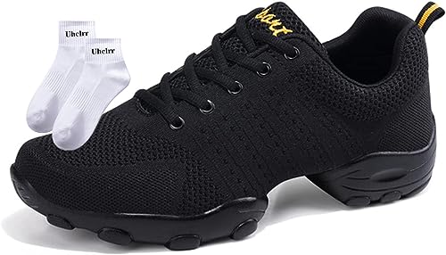 RHSMQ Herren Tanzschuhe, Casual Sports Tanzschuhe, Männer Erwachsene Fliegende Gewebtes Mesh Weiche Fitness Four Seasons Tanzschuhe(43, Black)