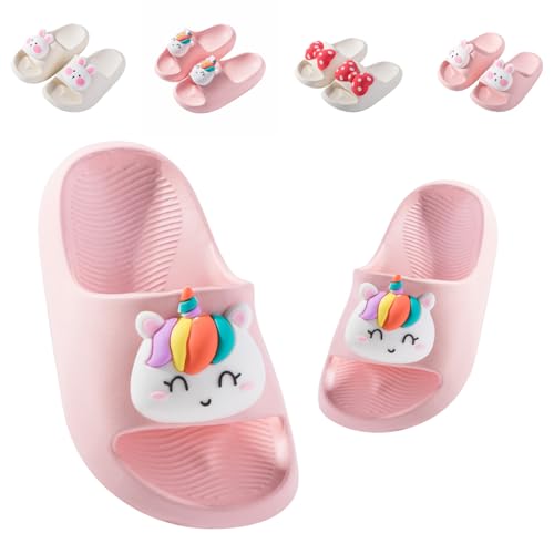 Badelatschen Kinder Flache Sommer Hausschuhe Jungen Mädchen Dusch Badeschuhe Strand Pantoletten Slippers Eltern-Kind Sandalen Leicht Anti-rutsch Badeschlappen Katze Rosa 24-25(Etikettengröße 160mm)