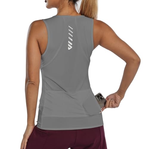 Lo.gas Fahrradtrikot Damen äRmellos,Radtrikot Atmungsaktiv Rennrad Trikot Fahrradshirt Mountainbike Frauen Sport Shirts FüR Damen Tank Top 4 Taschen Grau M