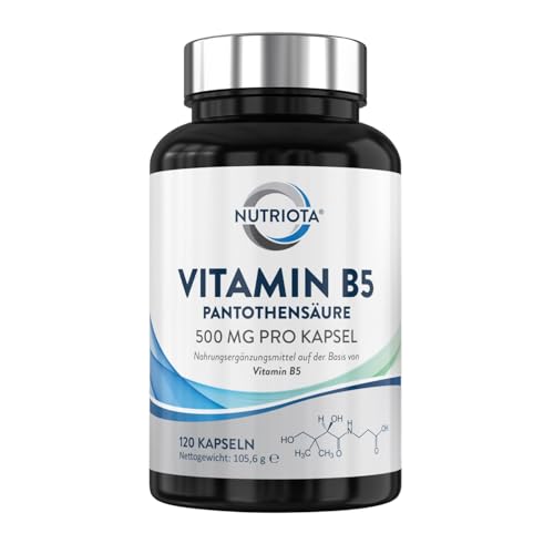 Vitamin B5 Pantothensäure Hochdosiert 500 mg Kapseln - 120 Kapseln - Veganfreundlich - – Von Nutriota