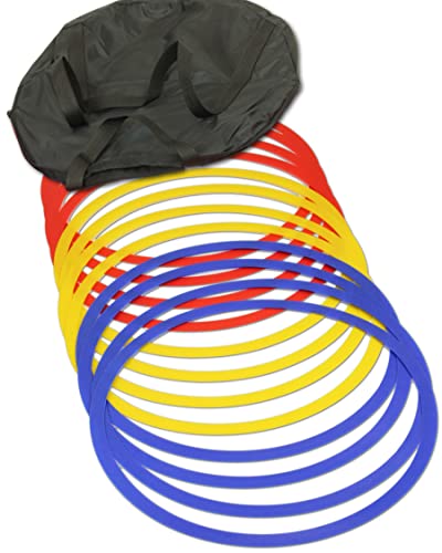 SPORTIKEL24 Koordinationsringe – 12 Ringe in 3 Farben - 45 cm – Flache Ausführung – für Agility-Training – Trainingshilfe für Fußball, Leichtathletik & Hundesport – Speed Rings mit Tragetasche