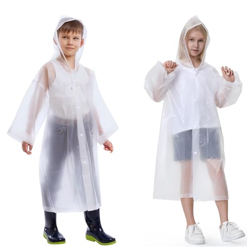 ElevaPulse 2 Stück Regenponcho Kinder, Wasserdicht Wiederverwendbar Regencape Kinder, Atmungsaktiv Regenmantel Kinder Mit Kapuze, Faltbar Poncho Kinder, Eva Unisex Poncho Regen Für Mädchen Jungen