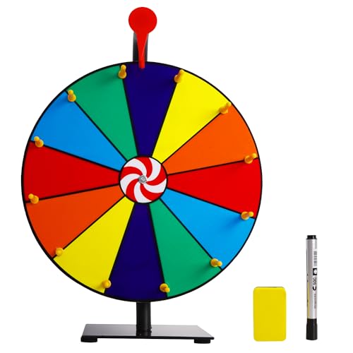 Tcatec 30,5 cm drehendes Preisrad mit 12 Steckplätzen, Tisch-Roulette-Spinner, Spin Wheel, trocken abwischbare Marker und Radiergummi, Fortune-Drehrad für Karneval, Messen, Spinning-Spiel, Party, Pub