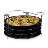 Relaxdays Pizzablech im 4er Set HBT: 20 x 32 x 32 cm Pizzabäcker-Set mit 4 Backblechen und Ständer als Pizza-Backblech und Flammkuchen Blech rundes Pizzabackblech mit Antihaftbeschichtung, anthrazit