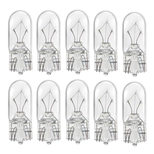 ShuoHui 10x W5W T10 12V 5W W2.1x9.5d Parking Light License Plate Lighting Glass Base Bulb Festoon Car Lamps (White)