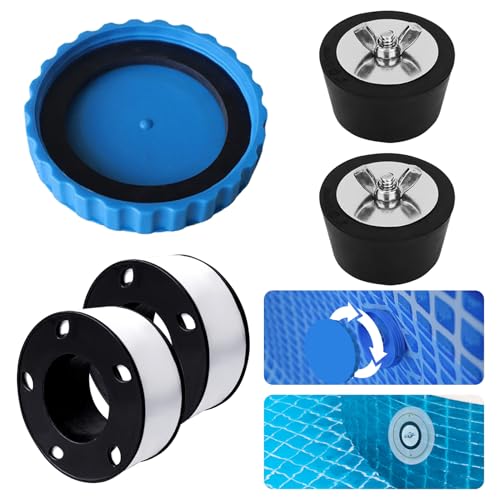 Shinybox Winterverschluss Set, Pool Winterverschluss mit 2 Stück 32 mm WinterStopfen Pool mit Passenden Dichtungen, Frostsicher & Dicht Winterverschlusskappe Pool, Winter Verschlusskappe Pool(Blau)