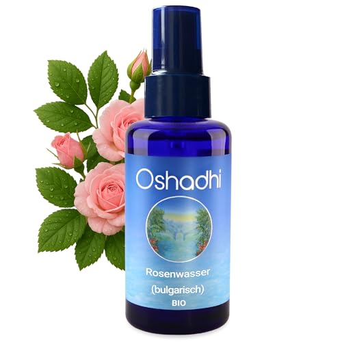 Oshadhi Rosenwasser Bulgarisch EU-bio | 100% NATURREINES Rosenhydrolat aus Rosa damascena | Gesichtswasser für Hautpflege & Aromatherapie | Genuss & Naturduft | Tierversuchsfrei