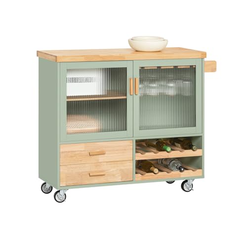 SoBuy FKW114-GR Design Küchenwagen mit Arbeitsplatte Kücheninsel mit Gewürzregal Küchenschrank Rollwagen Sideboard auf Rollen Küchentrolley Grün BHT ca. 109x92x40cm, Holzwerkstoff