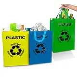 Trendecor Mülltrennsystem 3 Pack Recycling System Taschen Recycling Behälter 40L Große Sammelbehälter zur Abfall Aufbewahrung in der Küche für Glas, Plastik und Papier