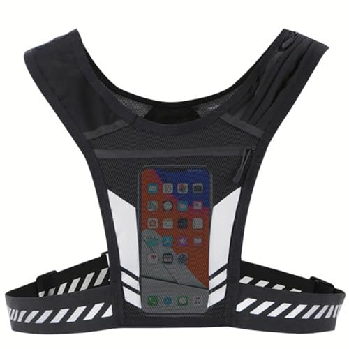Laufweste Reflektierend Handytasche, Laufweste Handyhalterung für Herren Damen, Running Vest Leicht Handy Brusttasche, Handytasche Trinkweste für Laufen Joggen Radfahren