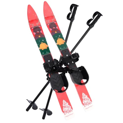 Anfänger-Ski und Stöcke für Kinder, Ski mit geringem Widerstand für Kinder unter 4 Jahren, leichte, robuste und sichere Kinder-Skiausrüstung, verstellbare Schnallen (Red)