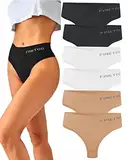 FINETOO 6er-Pack String Tangas Damen Bauchkontrolle Strings Set Atmungsaktiv Thong Frauen Unterhosen Hoher Taille Unterwäsche Weich Panties Mehrpack S-XL