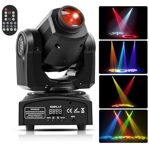 UKing 50W Moving Head dmx512 Disco Lichteffekt 8 Muster 8 Farben Partylicht mit Funktionell Fernbedienung 9/11 Kanäle Gobo LED Strahler für DJ Bar Club Bühnenlicht (Schwarz)