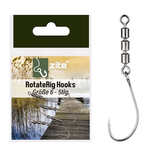 Zite Fishing Rotate Rig Hooks | Rotor-Haken Forellen-Angeln | 5 Stück Rotationshaken | Forellenhaken | Angelhaken perfekt für UL-Gummiköder wie Curly Viper & Mighty Mag (Größe 6)