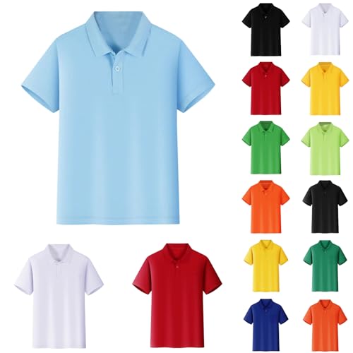 Briskorry Poloshirt für Jungen, Polo T Shirts Kühle Atmungsaktiv Kurzarm-Poloshirt mit Knopfleiste Revers Active-Poloshirts Lässig Basic Schule T-Shirt Weich Fühlen Sommer Tops Moden Solid 2024