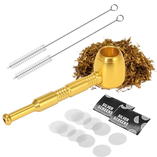 Lvjkes Mini pfeife, Tragbare metall pfeifen, Mit 2 Reinigungsbürsten und 10 Filter enthalten, Abnehmbarer kopf zur leichte Reinigung, Für Tabakwaren geeignete Metallpfeifen (Gold)