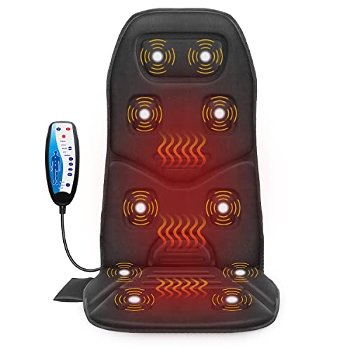 COMFIER Massagesitzauflage mit Wärme - 10 Vibrationsmotoren, 3 Heizkissen, Rückenmassagegerät für Stühle, Massageauflage für Rücken, Geschenke für Männer/Frauen/Mama/Papa, für Büro, hitze