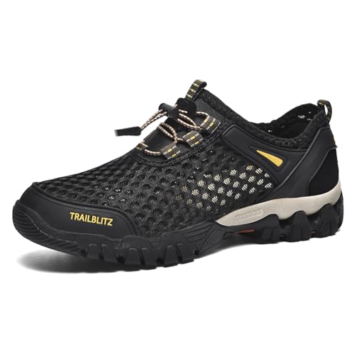 TRAILBLITZ Herren Wasserschuhe, Schnell Trocknend Badeschuhe, Weich Leicht Traillaufschuhe Fitnessschuhe mit rutschfest Sohle & Breiter Zehenbox,Schwarz 43