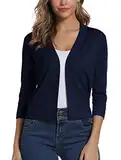 Damen 3/4 Ärmel Open Front Bolero Strickjacke Shrug Solid Cardigan Top (L, Marine Blau)