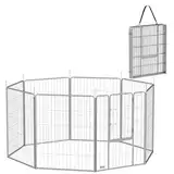 PawHut Welpenlaufstall 8-TLG Welpenauslauf mit 8 Gitterplatten Tür Erdspießen flexibel Schutzplane Freilaufgehege 100 cm hoch Hundelaufstall Laufstall Für Hund Katze Welpe Laufgitter für draußen