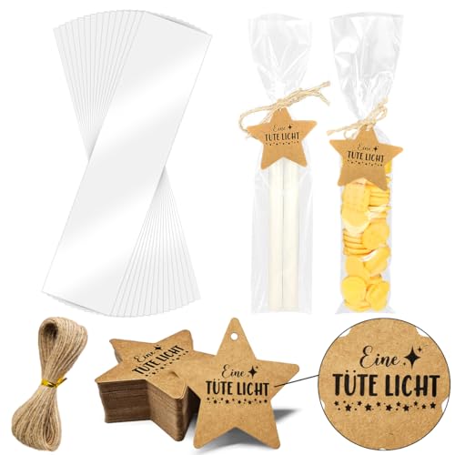 100 Stück Kerzentüten, Kerze Verpackung 28x6.2cm,Cellophantüten Kerzen,Kerzen Tüten Durchsichtig,Kerzenverpackungen Stabkerzen,Tüten für Kerzen Folie,für Weihnachten,Geschenkanhänger,Geschenktüten