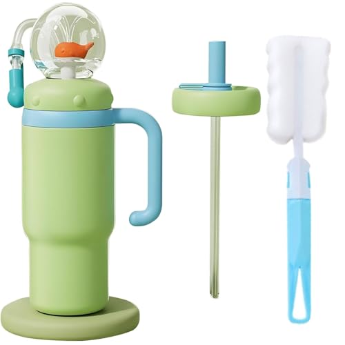 ADFUGE 24oz Stainless Steel Whale Fountain Tumbler with Handle – Two Lids,Fountain Tumbler Kids, Dishwasher Safe (Green)