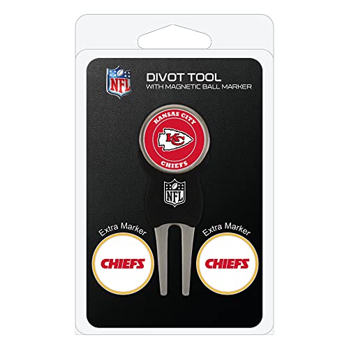 Team Golf NFL Kansas City Chiefs Pitchgabel-Set mit 3 Golfballmarkern, Pitchgabel mit 3 Golfball-Markern, Markierungen sind abnehmbar, magnetisch, doppelseitig, emailliert
