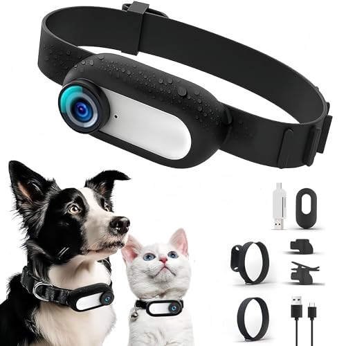 Sxhlseller Katzen Kamera Halsband – 170° Weitwinkel Haustier Hundehalsband Kamera mit 0,96 Zoll LCD Bildschirm, Multifunktionale Körperkamera für Videoaufzeichnungen, Weiß