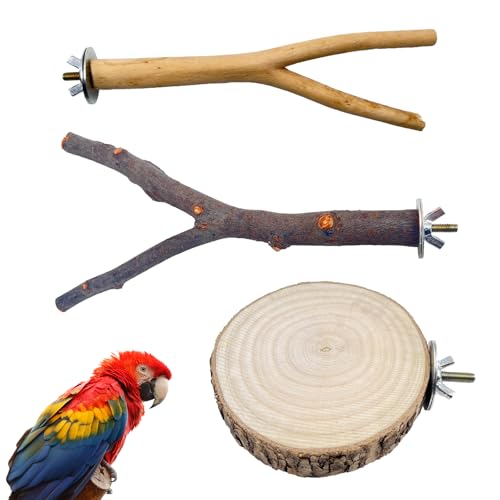 Natur Sitzstangen, Naturholzstangen für Vögel, Vogelsitzstangen, Vogelständer, Vogelstange aus Holz, Vogel Spielzeug Sitzstangen Set für Wellensittich Nymphensittich Kanarienvogel, 3 Stück