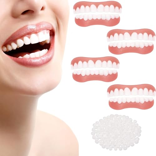 4 Paar Zähne zum Aufstecken, Gefälschte Zähne, Falsche Zähne Veneers, Kosmetische Zahnabdeckung, Zahnprothese Künstliche, Temporäre Zähne, Provisorische Zahnprothese für Frauen Männer