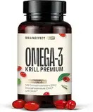 BRAINEFFECT Premium Omega 3 Kapseln aus reinem Krillöl | 100% Krillöl (Ungestreckt) | Höchster Omega 3/EPA/DHA Pro Kapsel | Ohne Fischgeruch/-Geschmack | Nachhaltige Fischerei | 60 KapseIn.