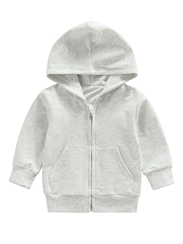 Dubute Kapuzenjacke für Kleinkinder, Baby, Jungen, Mädchen, Reißverschluss, einfarbig, Sweatshirt, Kinder-Oberbekleidung, Winterkleidung mit Taschen, grau, 3-4 Years