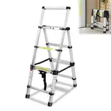 Aufun 1.4M+1.7M Teleskopleiter Klappleiter, Aluminiumleiter Rutschfester Aluleiter A-Rahmen 5 + 6 Stufen, Mehrzweckleiter Ausziehbare Leiter, Stehleiter, Maximale Tragfähigkeit 150kg