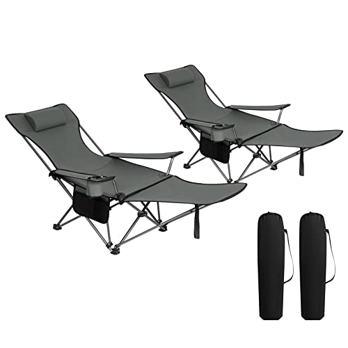 WOLTU 2er Set Campingstuhl klappbarer, Klappstuhl Liegestuhl für Outdoor, Angelstuhl Sonnenstuhl ultraleichter mit Armlehnen und Getränkehalter Grau CPS8148gr-2