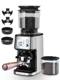 Homtone Elektrische Kaffeemühle für Siebträger und Behälter, 51 einstellbare Mahlgrade, Automatische Kaffeemühle mit Großem Display für Filterkaffee/Aufbrühkaffee/Espresso/French Press