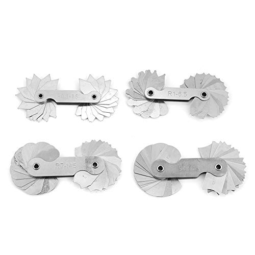 Radienlehre Set 4 Stücke, Edelstahl Radius Filet Gauge Konkave Messwerkzeug Radienschablone Gewindelehre Messlehre, R0.3-1.5 R1-6.5 R7-14.5 R15-25