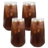 Auauraintt Latte Macchiato Glasses,Cappuccino Kaffeegläser,4 Stück, 500 ml, gerippte Glasbecher,Transparent, Hitzebeständig, für Margaritas, Cocktail, Kaffee, Smoothie, Eis,Capuccino Cups,Säfte
