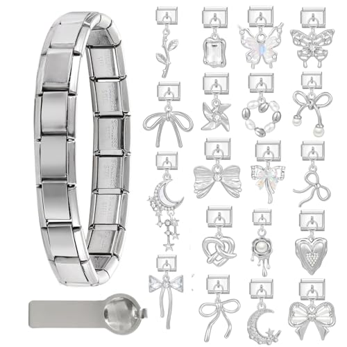 Greenyre 21PCS Italian Charm Bracelet Charms Set,Italian Charms Silber 9mm DIY italienische Armband mit Starter-Armband und Öffnungswerkzeuge,Italian Style Charms Für Damen