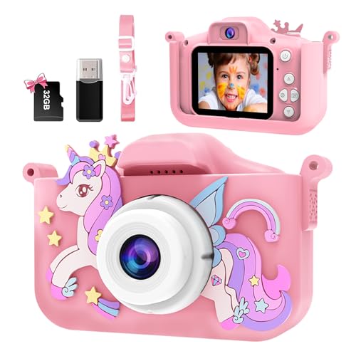 Kinderkamera, Fulkeley Kamera Kinder 1080P HD Bildschirm mit 32 GB TF-Karte,USB einen Kartenleser Selfie Digitalkamera Kinder,Fotokamera Kinder für Jungen und Mädchen ab 3 Jahren Weihnachten Spielzeug