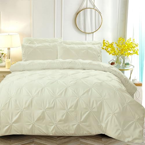 Luofanfei Plissee Bettwäsche Beige 135x200 Pinch Pintuck Plisseefalten Wendebettwäsche Einfarbig Geometrisch Quetschfalten Microfaser Zweiteilig Gedruckt Bettbezug 135 x 200 Einzelbett