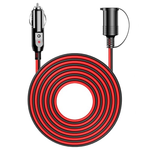 KFZ Verlängerungskabel 12V, 5M Zigarettenanzünder Verlängerungskabel,16AWG Kabel mit Sicherung für 12V/24V, Zigarettenanzünder Buchse Stecker für Camping Kühlbox auto (5m Rot und Schwarz)
